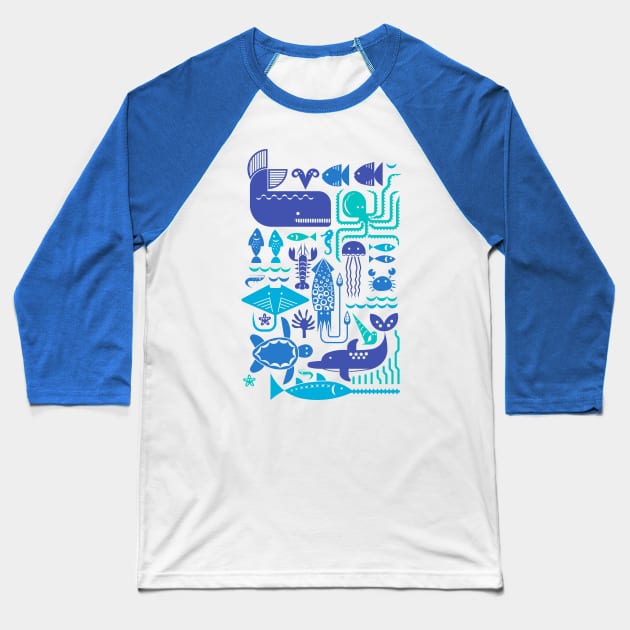 Sea friends (blue) Baseball T-Shirt by analinea